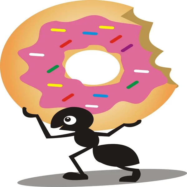 Lindas Hormigas Llevando Donuts — Vector de stock
