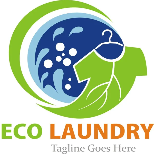 Eco Plantilla Logotipo Lavandería — Vector de stock
