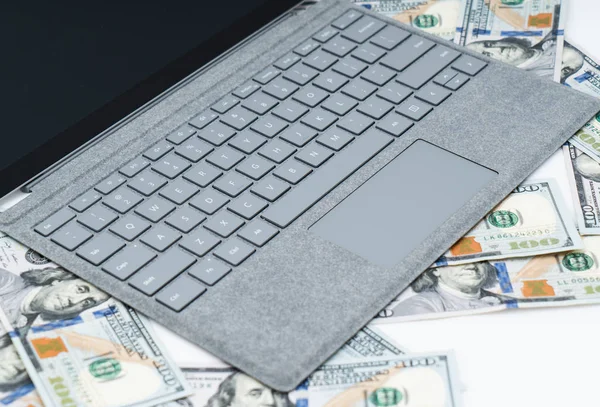 Laptop Computer Keyboard Money — Stock Photo, Image