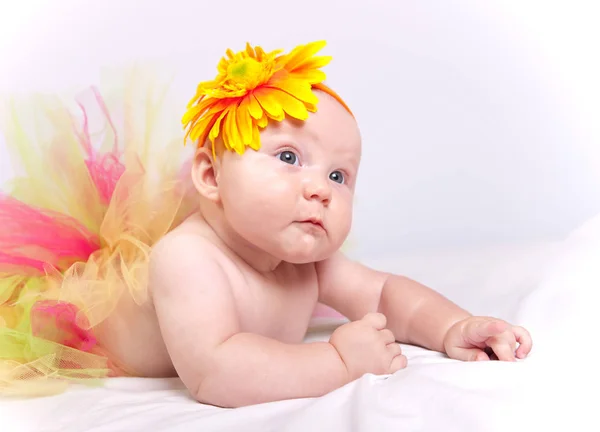 Retrato Bebê Pequeno Fundo Branco — Fotografia de Stock
