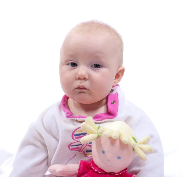 Portret Van Kleine Baby Witte Achtergrond — Stockfoto