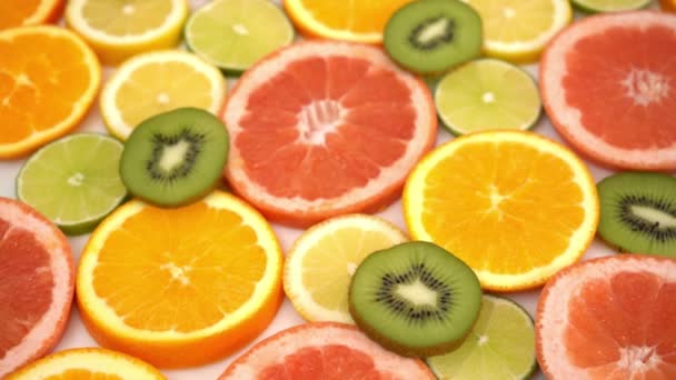 Sinaasappelen Grapefruit Andere Vruchten Gesneden — Stockvideo