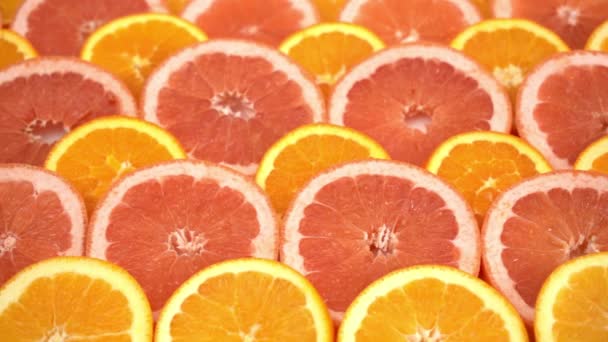 Narancs Grépfrút Egyéb Gyümölcsök Szeletelt — Stock videók