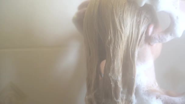 Young Woman Takes Shower — Stock Video
