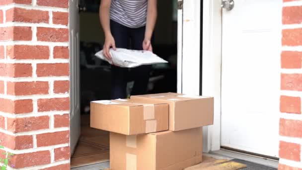 Receiving Delivery Online Shopping — Stock Video