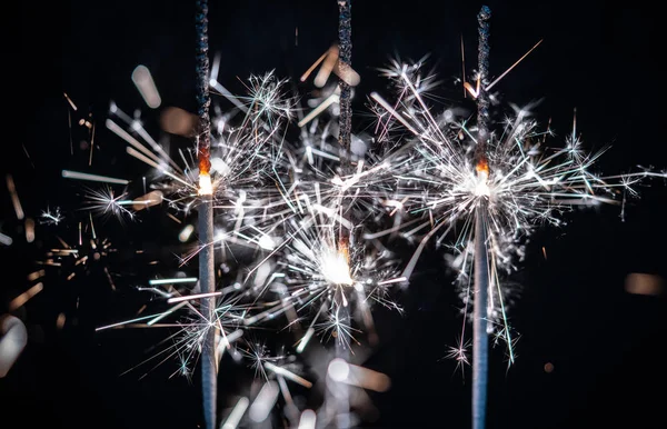 Fireworks Sparklers Bursting Black Background — Stock Photo, Image