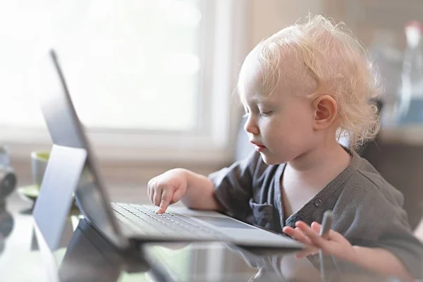 Bambino Che Gioca Con Computer Portatile — Foto Stock