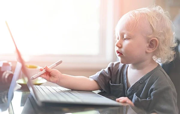 Bambino Che Gioca Con Computer Portatile — Foto Stock