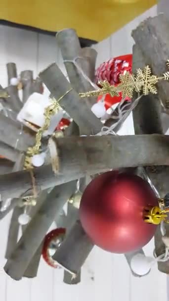 Decoración Navidad Árbol Navidad Juguetes Primer Plano — Vídeos de Stock