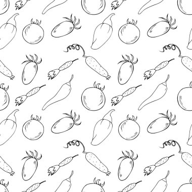 sebze seamless modeli. Salatalık, domates ve biber beyaz arka plan üzerinde izole