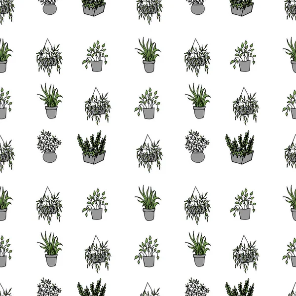 Houseplants Flowerpots Seamless Pattern — Stock Vector