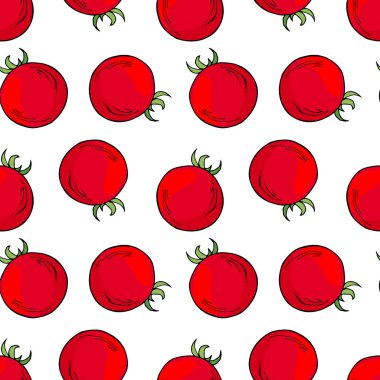 kırmızı domates seamless modeli. El çizmek illüstrasyon izole beyaz arka plan üzerinde