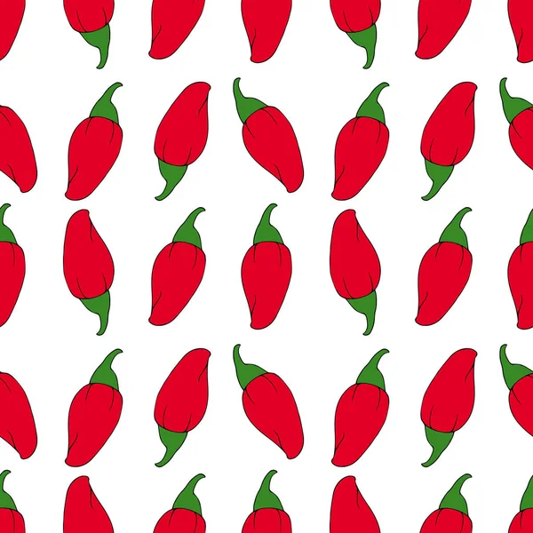 Rote Paprika Nahtlose Muster Handzeichnung Illustration Isoliert Auf Weißem Hintergrund — Stockvektor