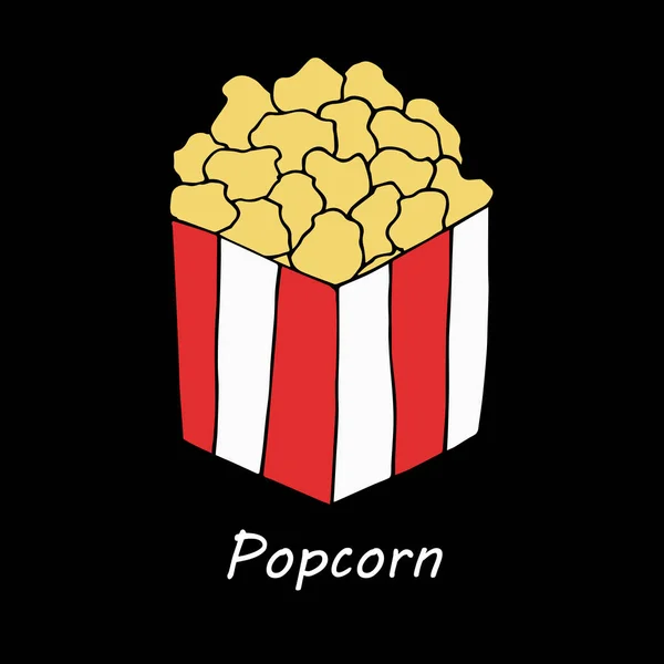 Popcorn Sur Fond Noir Illustration Dessinée Main Dans Style Dessin — Image vectorielle