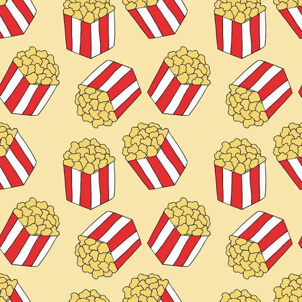 Vzor Bezešvé Popcorn Rukou Nakreslené Obrázku Světlé Kreslené Ilustrace Pro — Stockový vektor
