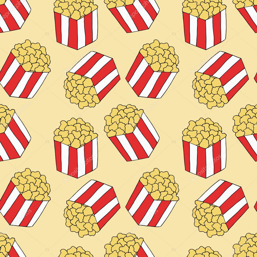 Popcorn seamless pattern. hand drawn illustration. Bright cartoon illustration for children's greeting card design, menu, fabric and wallpaper.