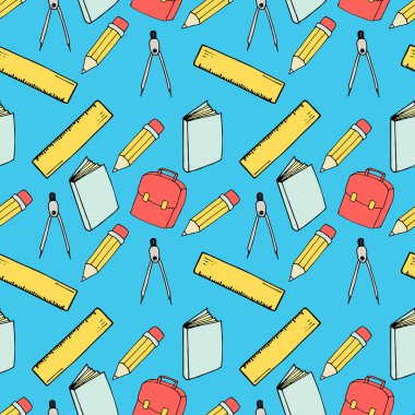 Karikatür tarzı desen okul için geri. Elle çizilmiş şekil. Kartı, büyük poster, yazdırma