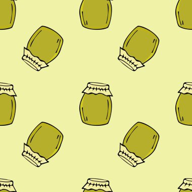 Tencere desen reçel. çizilmiş şekil ver. Parlak çizgi film illüstrasyon kart tasarımı, kumaş ve duvar kağıdı.