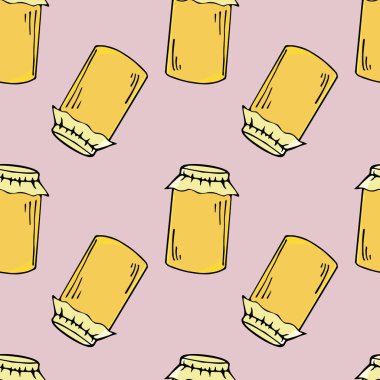 Tencere desen reçel. çizilmiş şekil ver. Parlak çizgi film illüstrasyon kart tasarımı, kumaş ve duvar kağıdı.