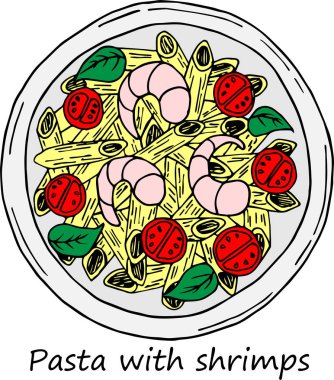 karikatür tarzı makarna Illustration. Menü, kartı, tekstil tasarımı için mükemmel