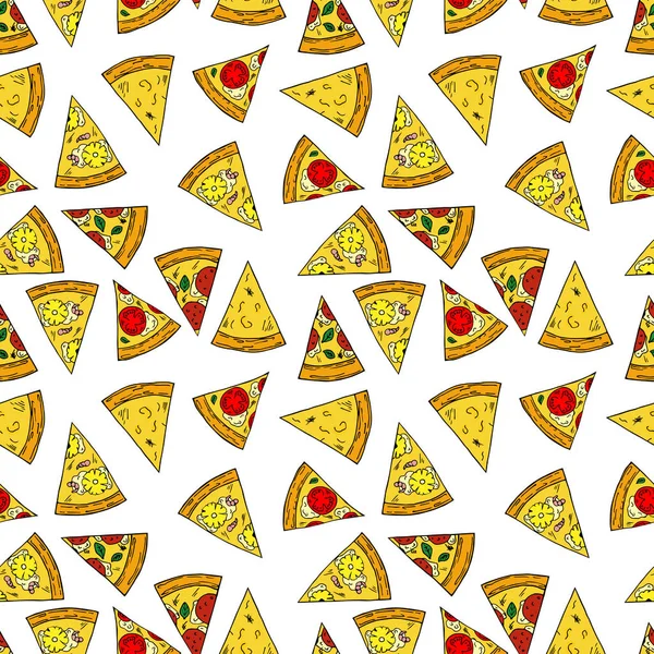 Dikişsiz desen karikatür tarzı pizza. Menü, kartı, tekstil tasarımı için mükemmel