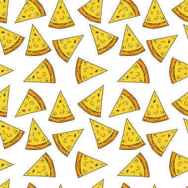 Dikişsiz desen karikatür tarzı pizza. Menü, kartı, tekstil tasarımı için mükemmel