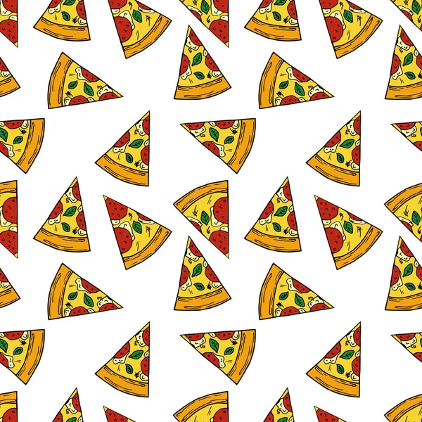 Varrat nélküli mintát rajzfilm stílusú pizzát. Tökéletes a menüben, a kártya, a textil-design — Stock Vector