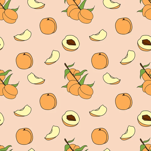 Seamless mönster av persika i tecknad stil. Perfekt för menyn, kort, textil, säsongsbetonade design — Stock vektor