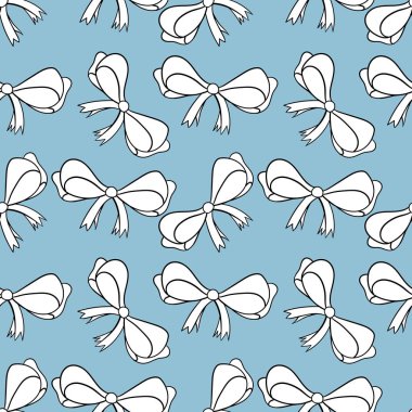 Mavi izole yay ile Seamless modeli. Parlak bowknots sonsuz doku renk. Ezici yay dekoratif öğeler vektör karikatür çizim.