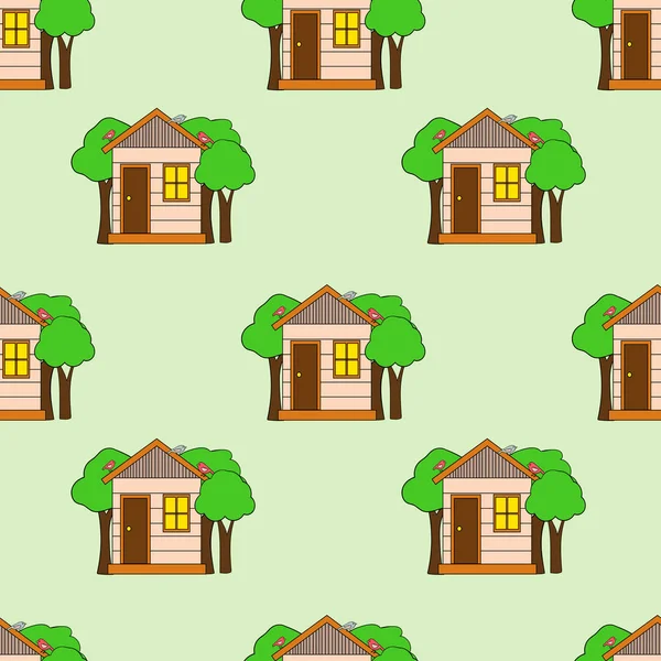 Naadloze patroon van huis in vector. Schattige cartoon design. Perfect voor kaart, agenda ontwerp — Stockvector