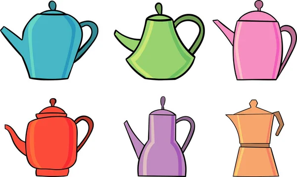 Conjunto de icono de la tetera. Símbolo del té. Ilustración vectorial plana . — Vector de stock