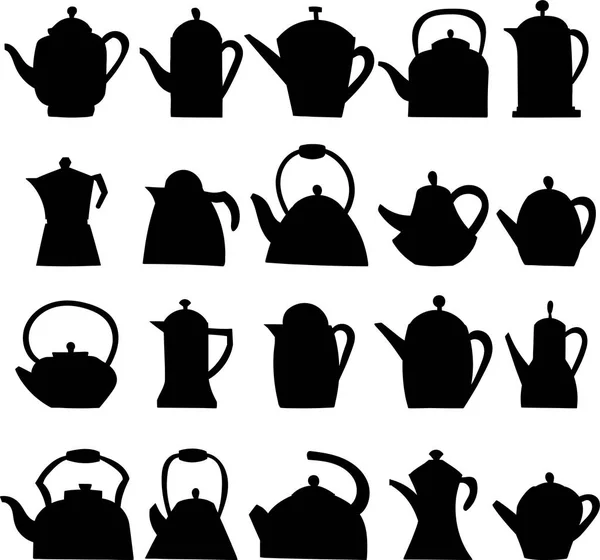 Theepot pictogram set. Thee-symbool. Platte vectorillustratie. — Stockvector