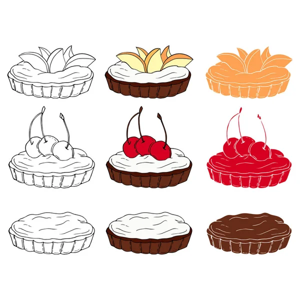 Üç stilleri farklı Topingler ile tatlı tartlets kümesi. Menü, kart, tekstil, gıda ambalaj tasarımı için mükemmel.