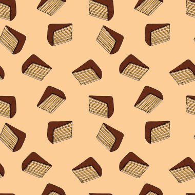 Kek pembe bir arka plan üzerinde sorunsuz vektör desen. Menü, kartı, tekstil, gıda ambalaj tasarımı için mükemmel