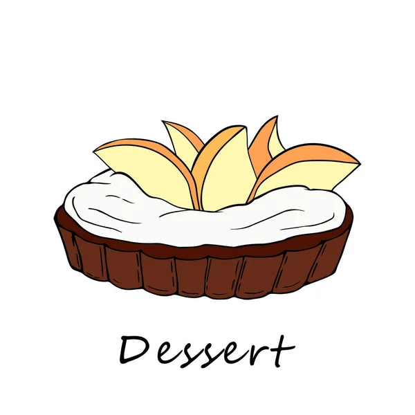Ručně kreslené ilustrace broskev tartlet. Ideální pro menu, karta, textilní design balení potravin — Stockový vektor