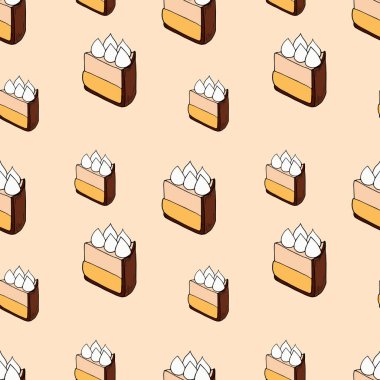 Kek pembe bir arka plan üzerinde sorunsuz vektör desen. Menü, kartı, tekstil, gıda ambalaj tasarımı için mükemmel