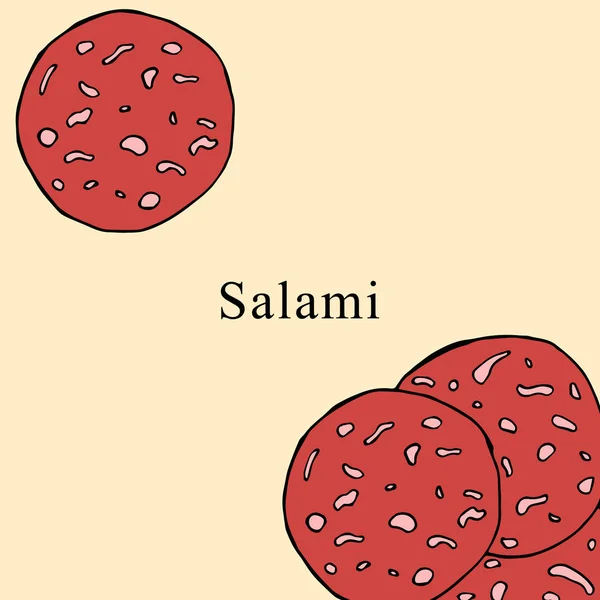Illustrazione vettoriale del salame in stile cartone animato. Perfetto per menu, design della carta — Vettoriale Stock
