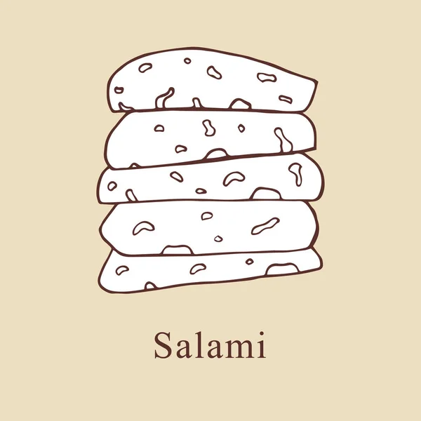 Ilustração vetorial Salami em estilo cartoon. Perfeito para menu, cartão, design têxtil —  Vetores de Stock