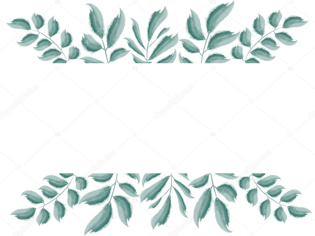 Green leaves frame design. Design for logo, greeting card, wedding invitation. Vector illustration