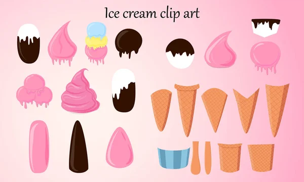 Ilustración vectorial de helados y conos de gofre . — Archivo Imágenes Vectoriales