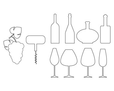 Farklı şarap şişeleri seti, Vektör illüstrasyon