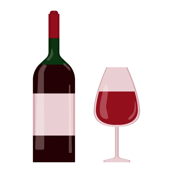 Una botella de vino y una copa de vino en silo plano . — Vector de stock