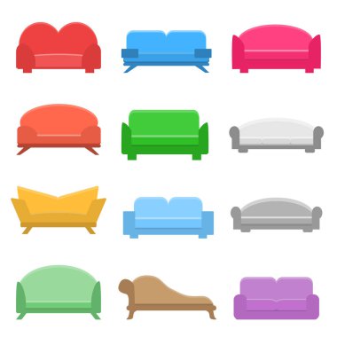 Farklı renklerde sofa seti, düz simge.