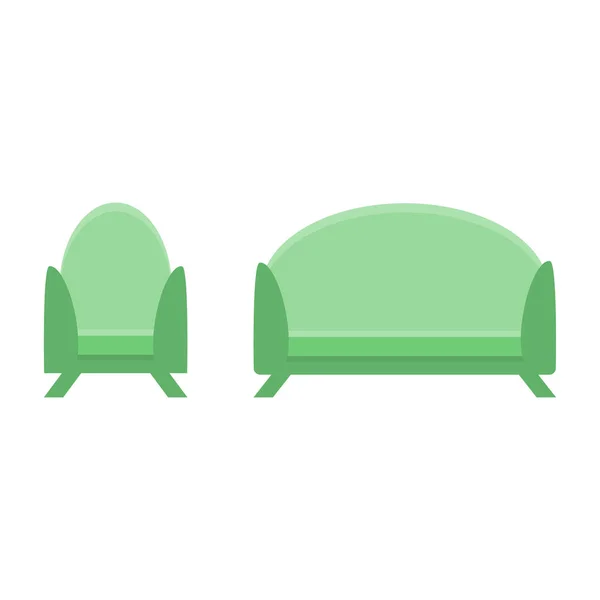 Sofá y silla en el mismo estilo, icono plano — Vector de stock