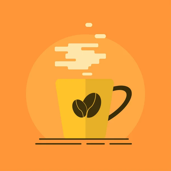 Φλιτζάνι καφέ επίπεδη σχεδίαση εικονίδιο με κόκκους καφέ λογότυπο — Διανυσματικό Αρχείο