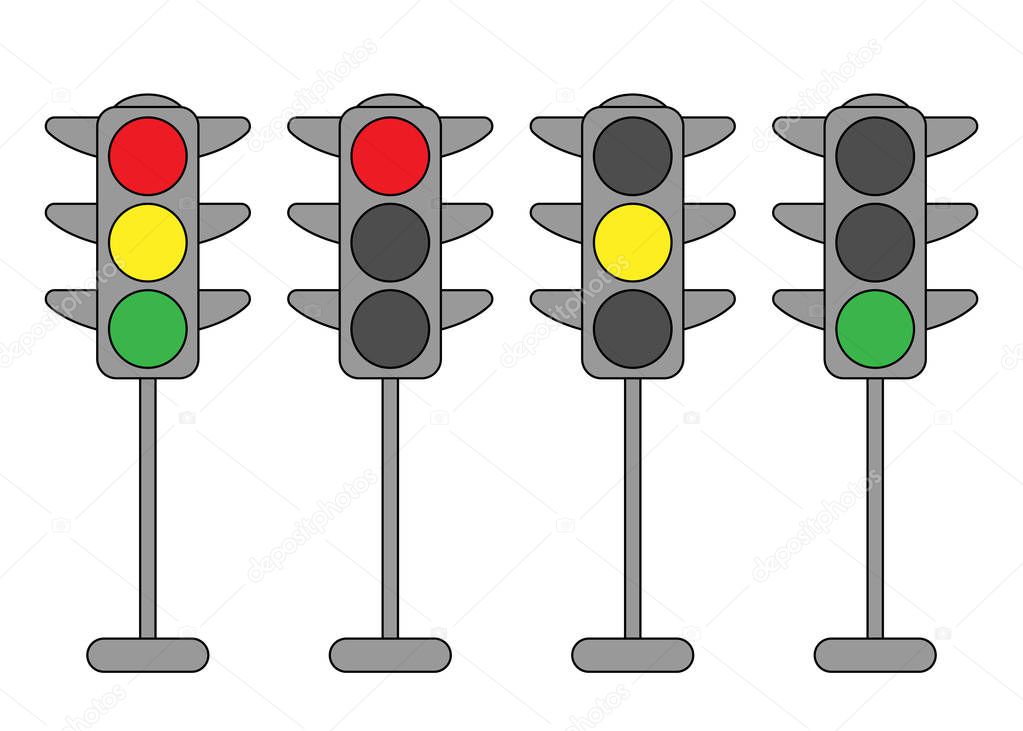 Set of traffic lights in flat style. 