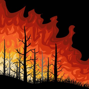 orman tasarımında yangın. Düz illüstrasyon.
