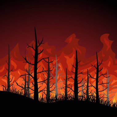 orman vektör tasarımında yangın. Düz illüstrasyon