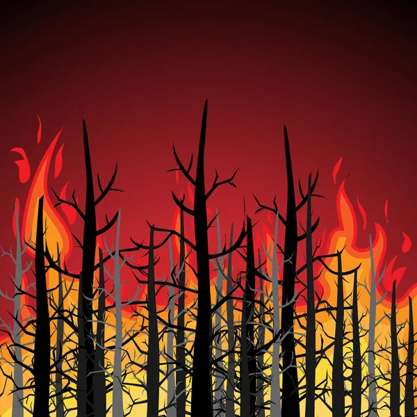 Φωτιά στο σχεδιασμό του δάσους. Επίπεδη απεικόνιση. — Διανυσματικό Αρχείο