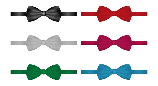 Vector set of different bow ties on white backdrop — Stock Vector